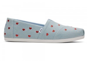 Dámské Espadrilky Toms Denim Embroidered Hearts Blankyt | 1437OSLQM