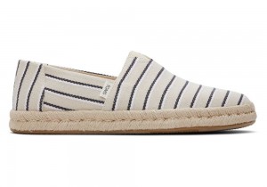 Pánské Espadrilky Toms Cream Woven Stripes Rope 2.0 Černé | 8753ZLJOU