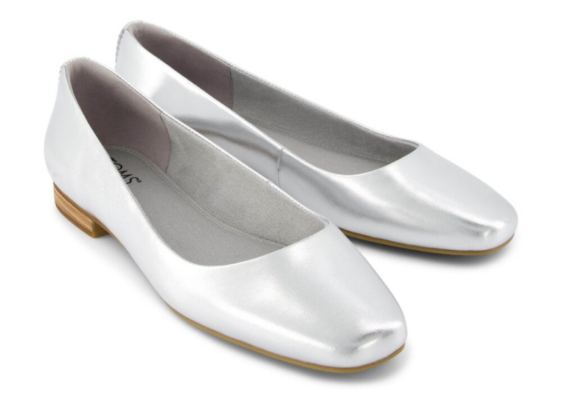 Dámské Boty pro Ploché Nohy Toms Briella Metallic Læder Metal Stříbrné | 7920FWBRE