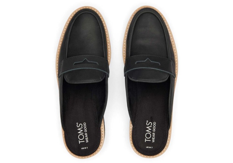 Dámské Boty pro Ploché Nohy Toms Cara Mule Læder Loafer Černé | 0586LBMEY