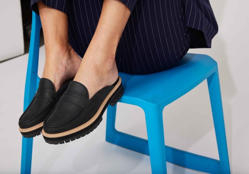 Dámské Boty pro Ploché Nohy Toms Cara Mule Læder Loafer Černé | 0586LBMEY