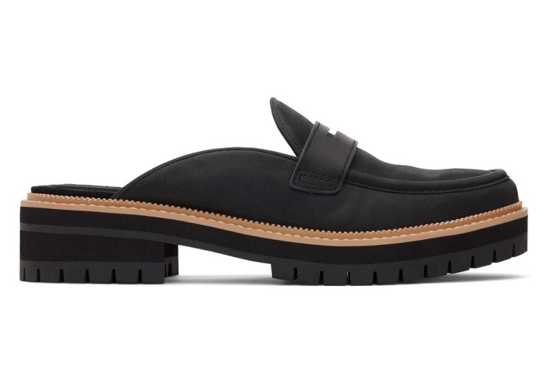 Dámské Boty pro Ploché Nohy Toms Cara Mule Læder Loafer Černé | 0586LBMEY