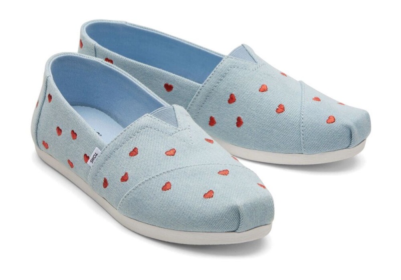 Dámské Espadrilky Toms Denim Embroidered Hearts Blankyt | 1437OSLQM