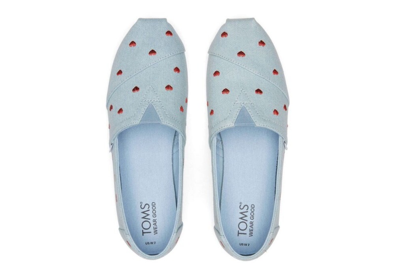 Dámské Espadrilky Toms Denim Embroidered Hearts Blankyt | 1437OSLQM