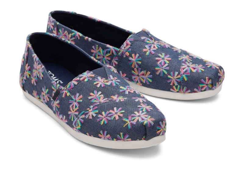 Dámské Espadrilky Toms Embroidered Floral Tmavě Blankyt | 7614YJKNO