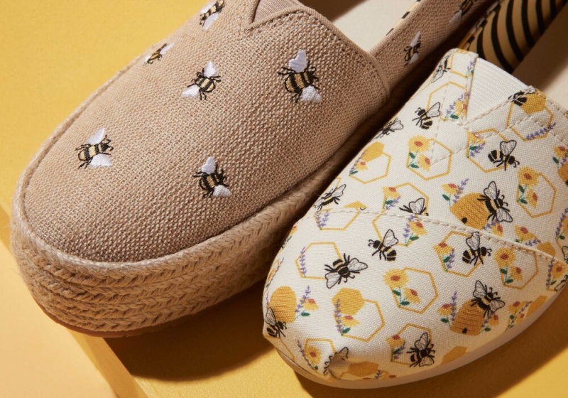 Dámské Espadrilky Toms Floral Honeycomb Bees Žluté | 8576RBAEM