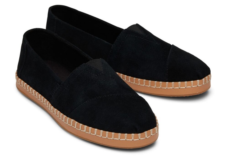 Dámské Espadrilky Toms Semišové Læder Wrap Černé | 4398ZRSWN