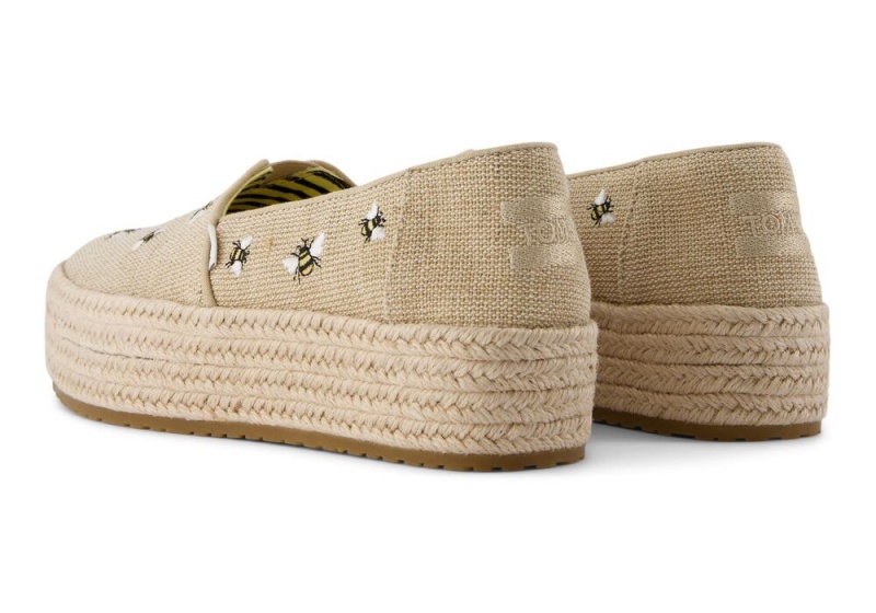 Dámské Espadrilky Toms Valencia Embroidered Bees Platformy Béžový | 0782FYDIB