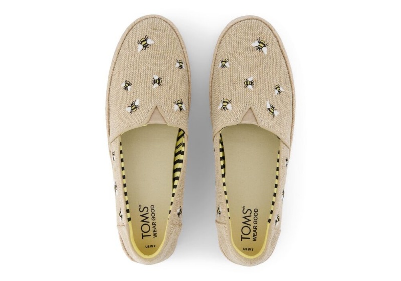 Dámské Espadrilky Toms Valencia Embroidered Bees Platformy Béžový | 0782FYDIB