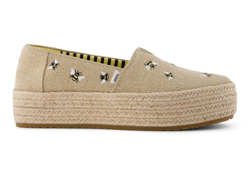 Dámské Espadrilky Toms Valencia Embroidered Bees Platformy Béžový | 0782FYDIB