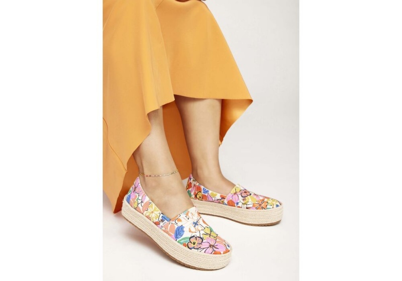 Dámské Espadrilky Toms Valencia Painted Floral Platformy Kytičkované | 7620COEUF