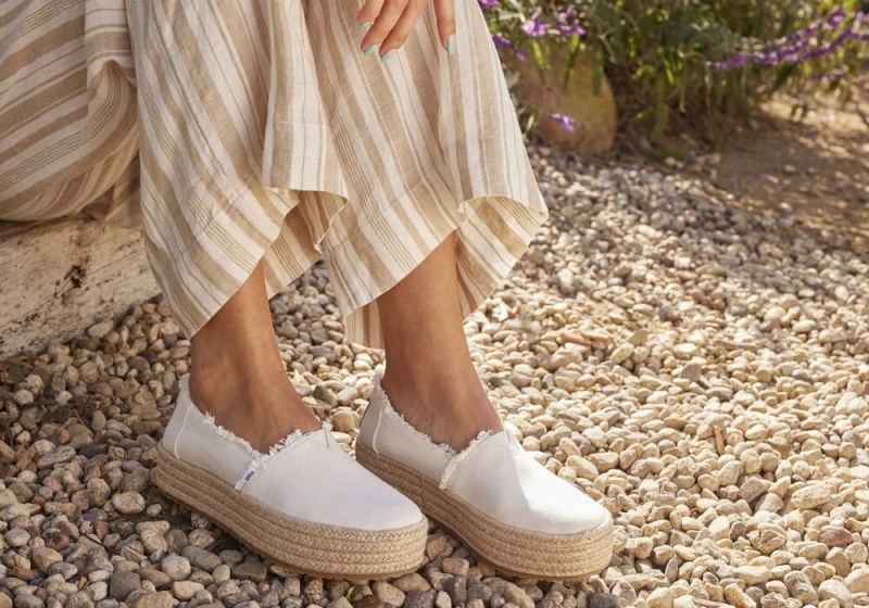 Dámské Espadrilky Toms Valencia Platene Platformy Bílé | 0623BRPZY