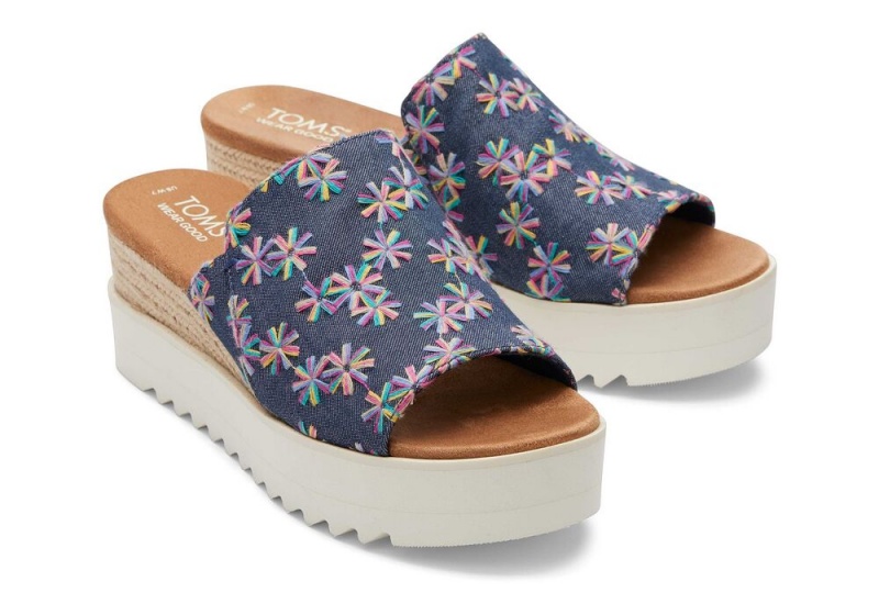 Dámské Sandály Toms Diana Mule Embroidered Floral Tmavě Blankyt | 5781KEHGF