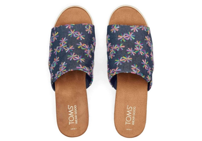 Dámské Sandály Toms Diana Mule Embroidered Floral Tmavě Blankyt | 5781KEHGF