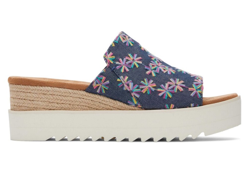 Dámské Sandály Toms Diana Mule Embroidered Floral Tmavě Blankyt | 5781KEHGF