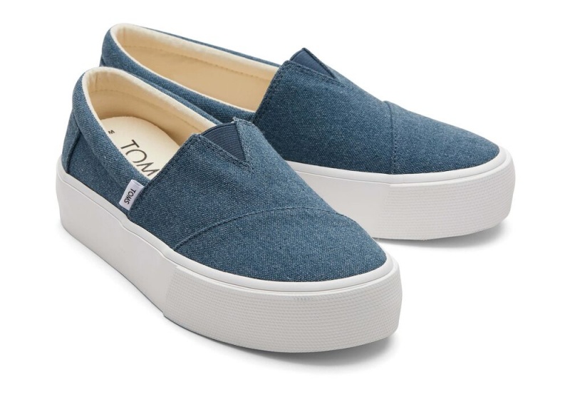 Dámské Slip On Tenisky Toms Fenix Platformy Platene Tmavě Indigo | 8409MNZHK