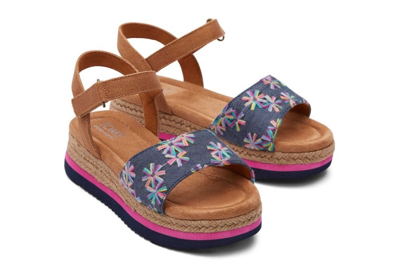 Dětské Sandály Toms Youth Diana Floral Embroidered Kids Shoe Tmavě Blankyt | 8260WDBAV