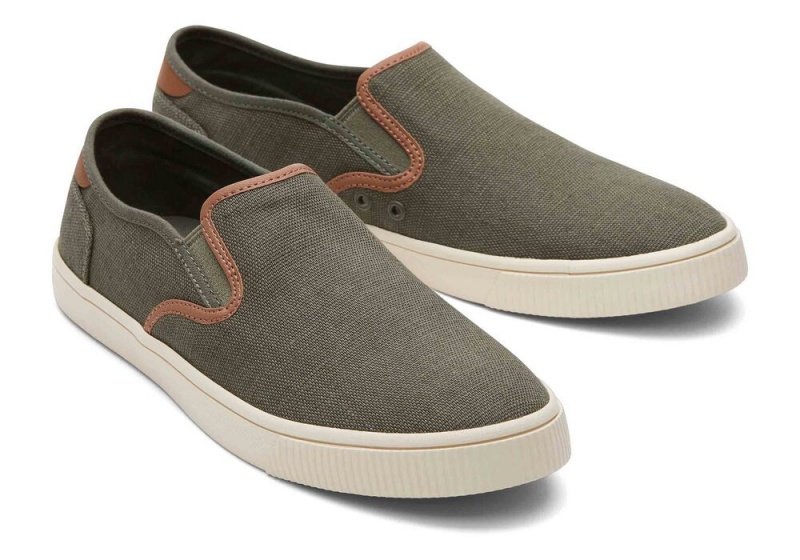 Pánské Slip On Tenisky Toms Baja Olive Syntetická Trim Olivy Zelené | 1520ZKVAC