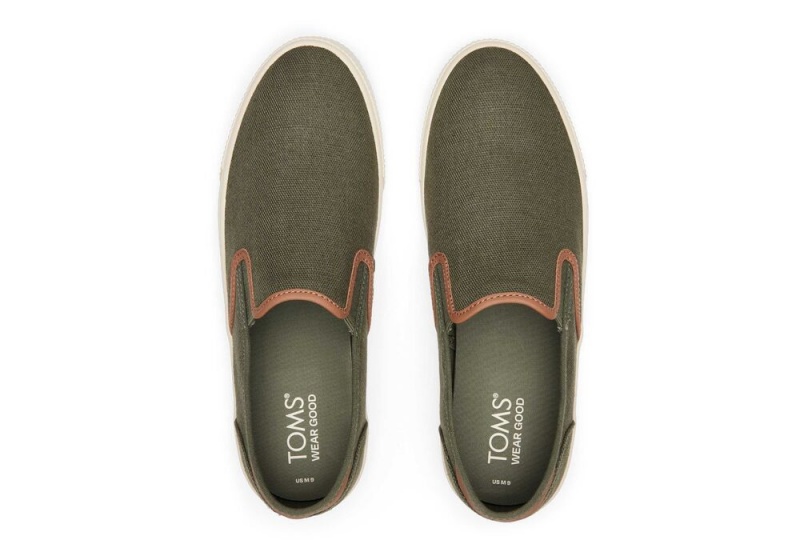 Pánské Slip On Tenisky Toms Baja Olive Syntetická Trim Olivy Zelené | 1520ZKVAC